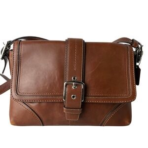 Coach Hampton F12606 Glove Tanned Leather Flap Crossbody Messenger Bag Brown